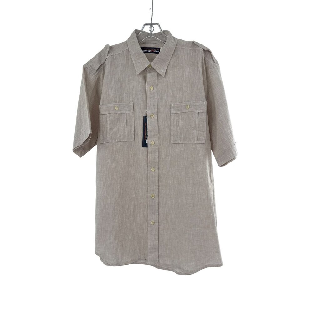 Reyn Spooner Mens‎ Beige Linen Blend Button-Up Shirt Dual Front Pockets